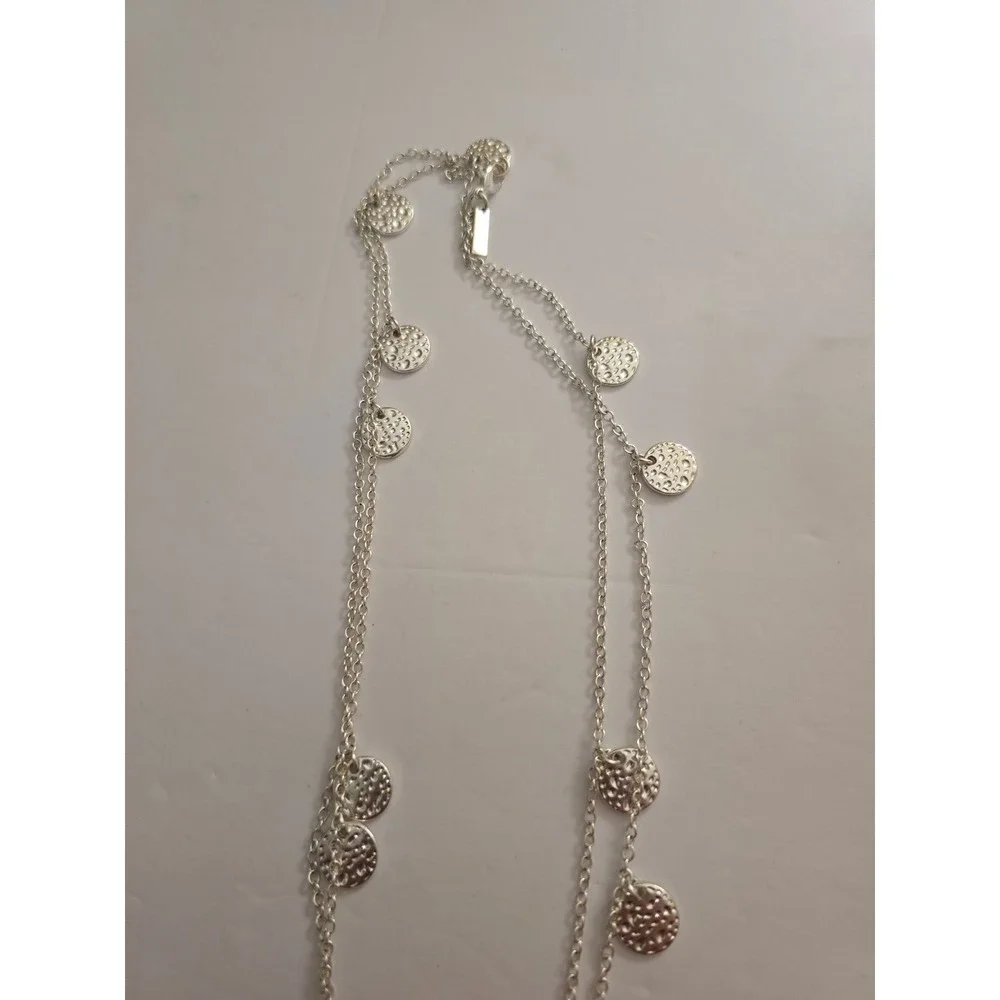 Daisy Fuentes Silver Tone Double Strand Hammered Coin Disc Charm Necklace